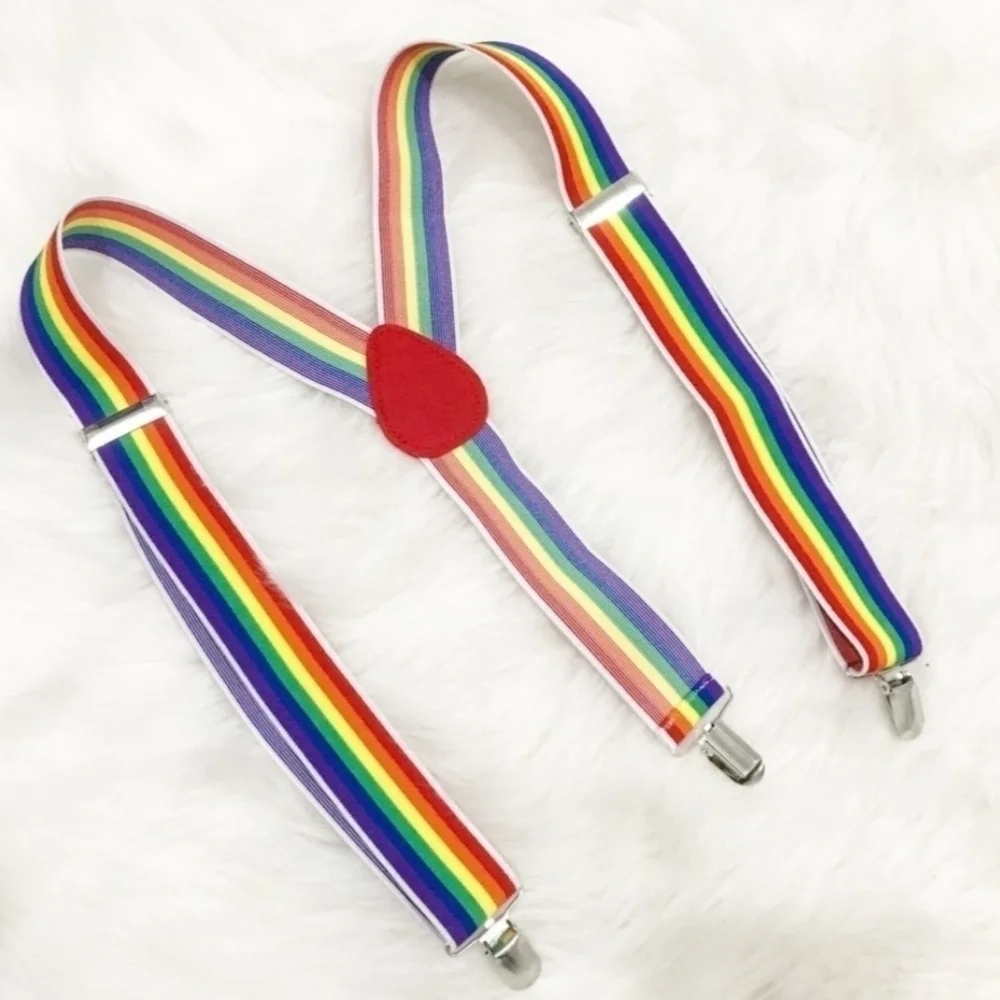 Amscan Elastic Rainbow Stripe Suspenders Unisex Mork & Mindy Child Adult OS New